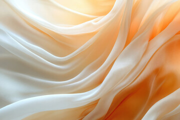 Soft, flowing fabric in shades of ivory and peach, creating elegant drapery folds.