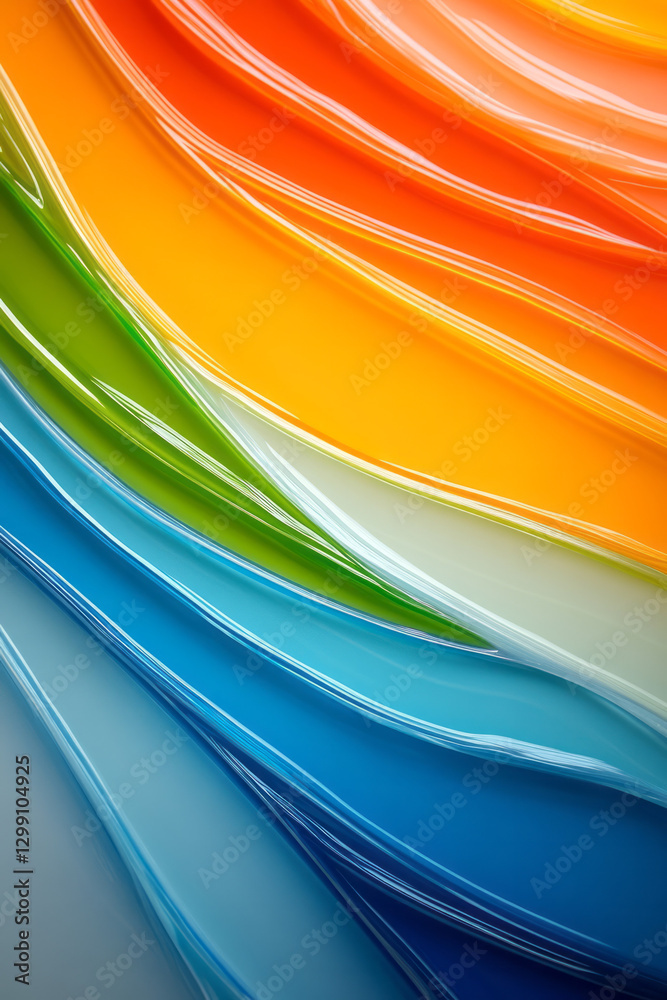 Poster dreamy macro shot focusing on the glossy surfaces of bright color streaks merging seamlessly,