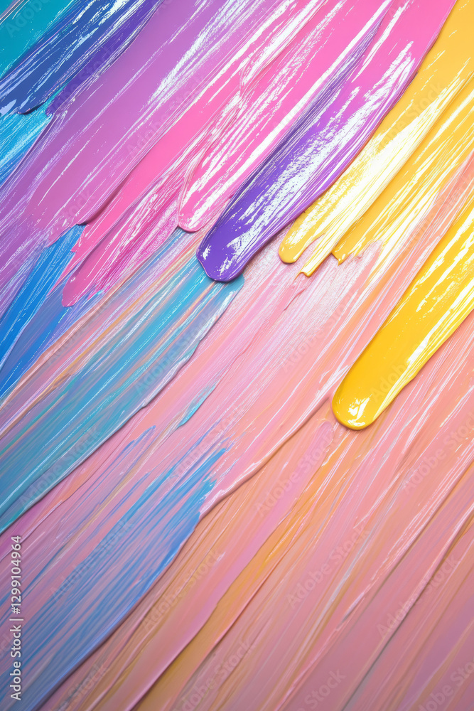 Poster dreamy macro shot focusing on the glossy surfaces of bright color streaks merging seamlessly,