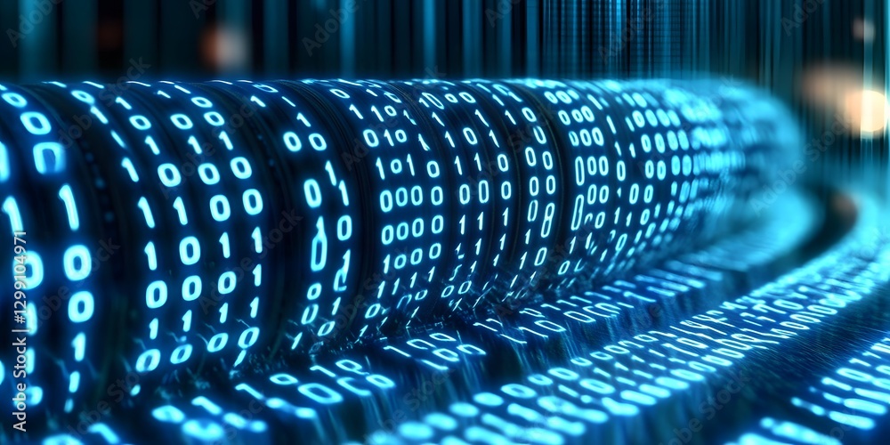 Poster futuristic digital binary code flow virtual realm abstract visual high-tech environment close-up per