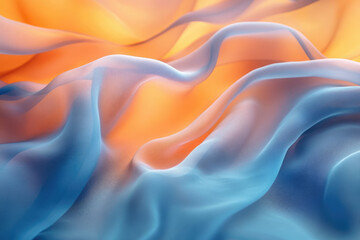 Obraz premium Abstract image of flowing blue and orange fabric, creating soft, dreamy waves and textures.