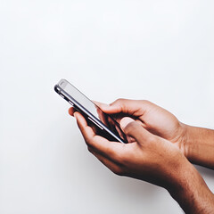 Person holding smartphone with blank screen for text input