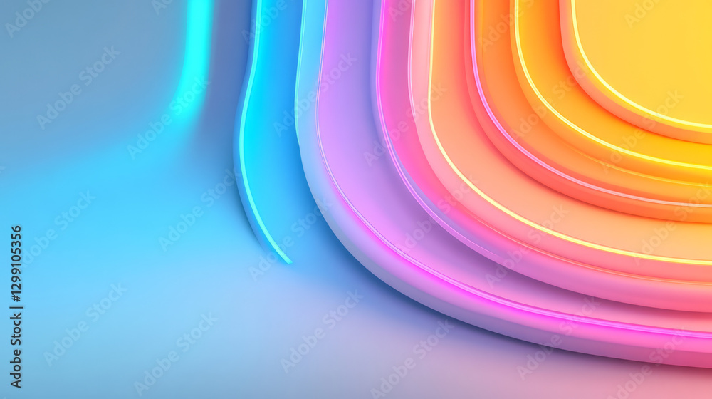 Aufkleber Futuristic composition of overlapping neon arcs in a multi-hued spectrum, moody shadows,