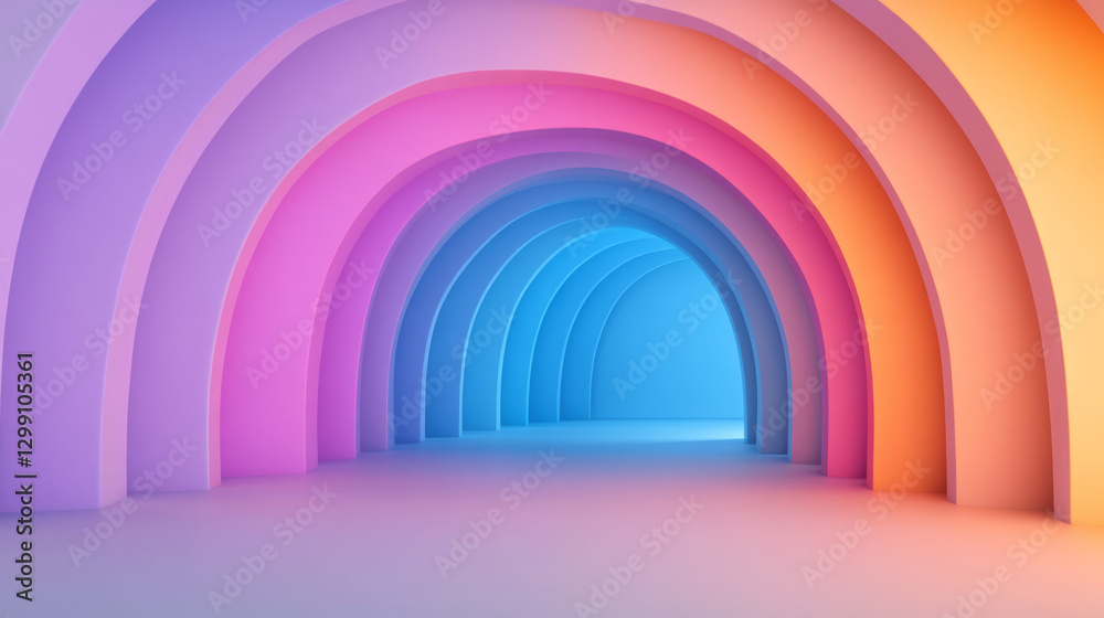 Aufkleber futuristic composition of overlapping neon arcs in a multi-hued spectrum, moody shadows,