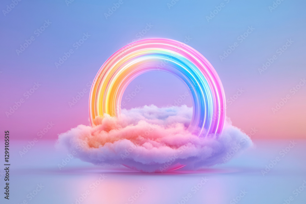 Poster futuristic globe with neon arcs running across its surface, intense rainbow colors merging