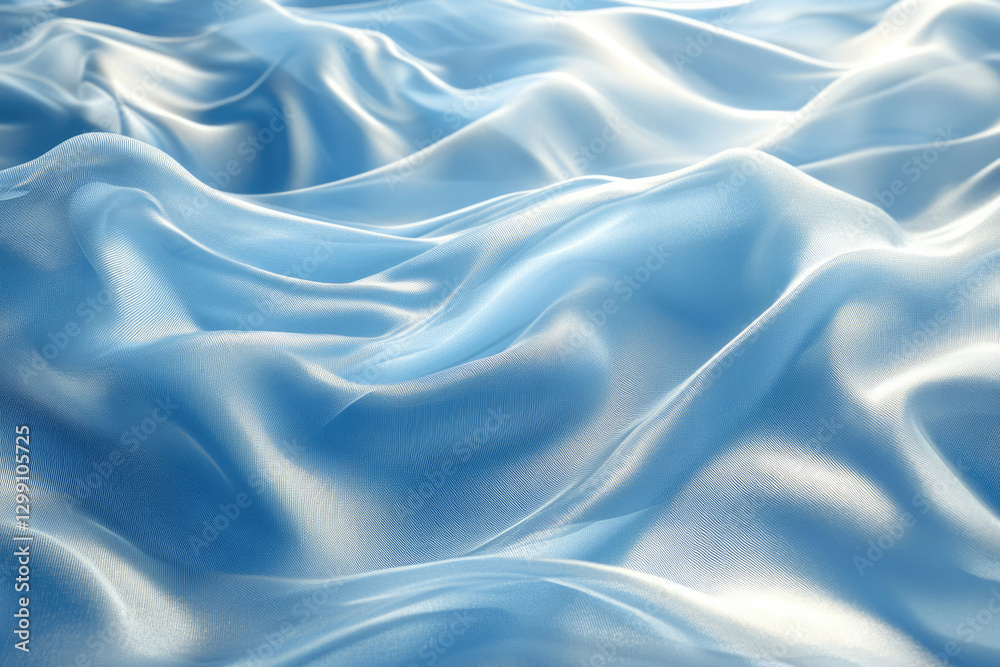 Poster soft, flowing light blue silk fabric with gentle waves and folds, creating an elegant and serene tex