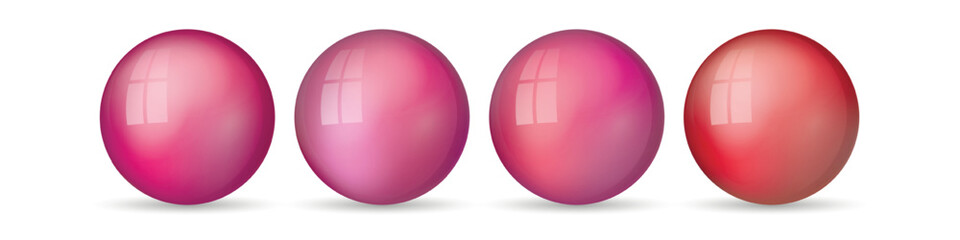 Set with glass colorful balls. Glossy realistic ball, 3D abstract vector illustration highlighted on a white background. Big metal bubble with shadow.