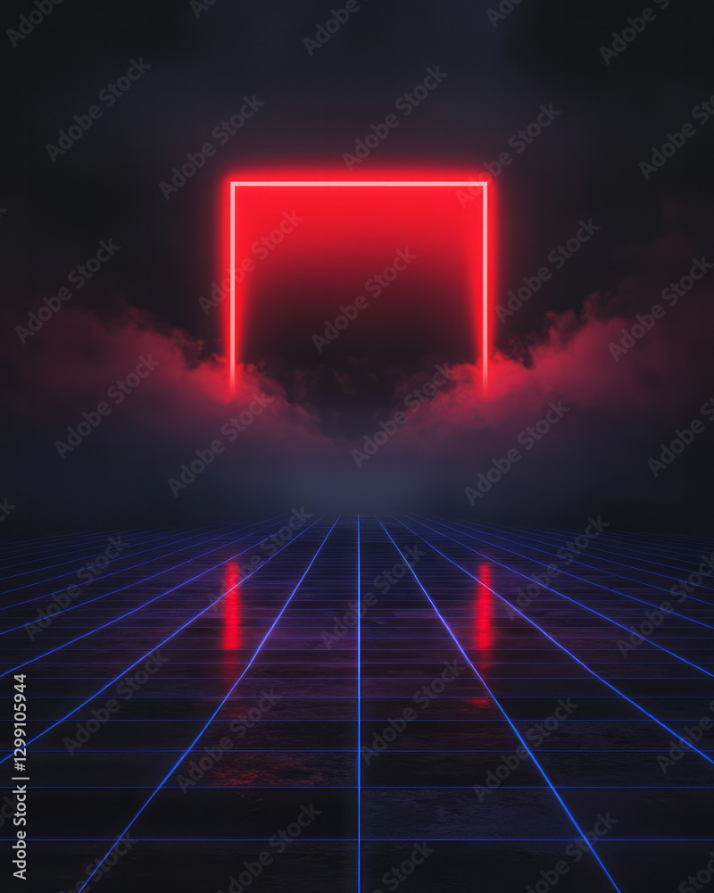 Aufkleber Layered approach where multiple grids in translucent neon overlap, combining bold red and blue