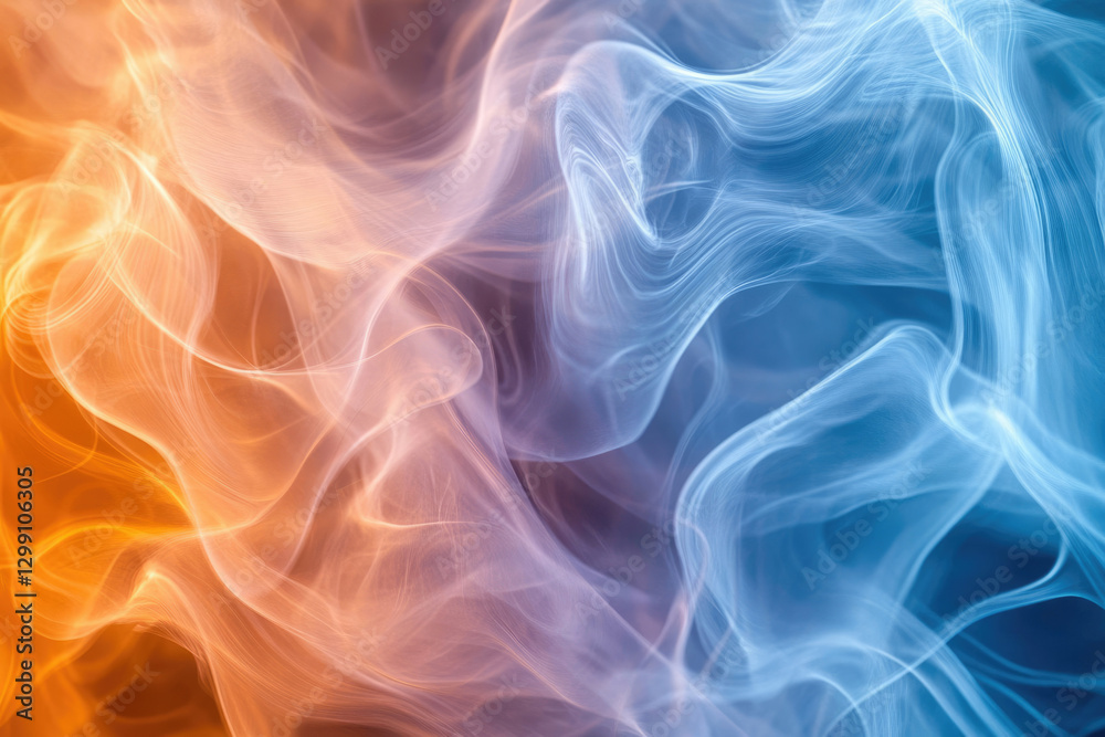 Poster abstract image of swirling orange and blue smoke, creating a mesmerizing blend of colors and texture