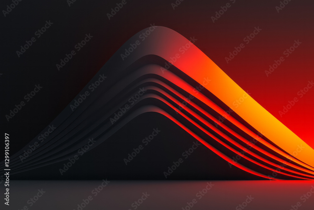 Poster futuristic angled lines, each hosting a gradient from warm to cool tones, moody black environment,