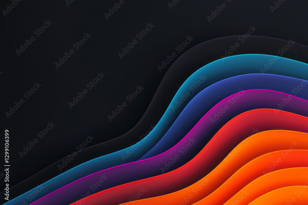 Poster futuristic angled lines, each hosting a gradient from warm to cool tones, moody black environment,