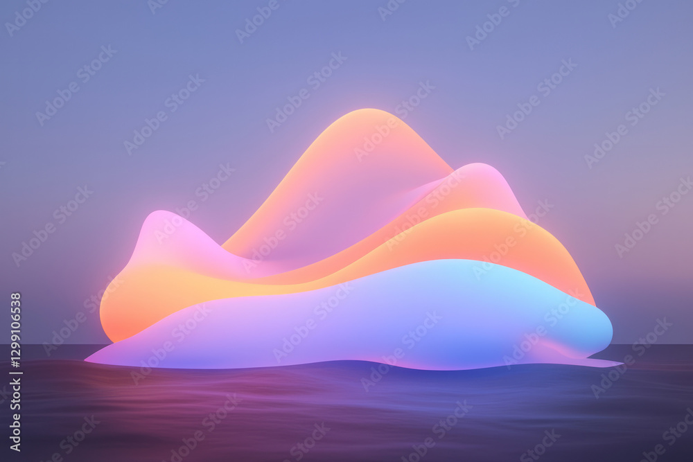 Aufkleber Minimalist approach with two or three large liquid neon shapes floating in a black void, sharp