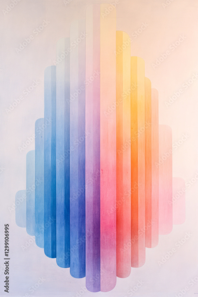 Poster minimalist arrangement with a smooth vertical rainbow gradient, subtle grain texture, strong