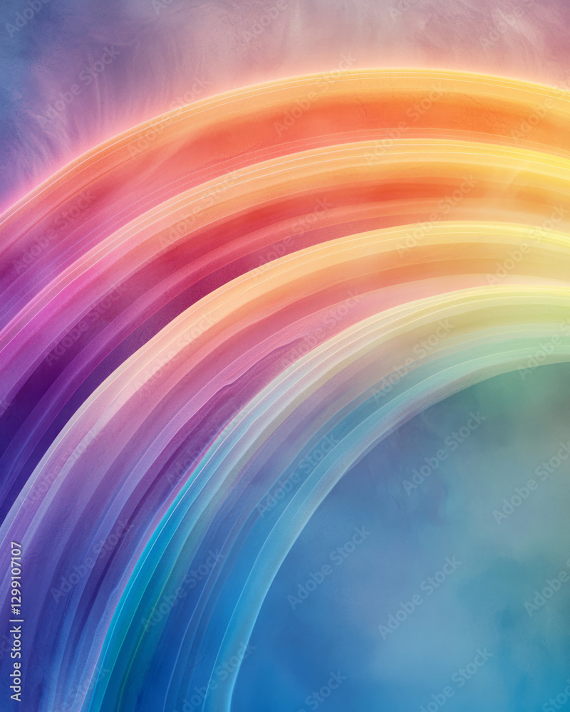 Poster Surreal overhead perspective featuring overlapping pastel arcs merging into vibrant neon lines,