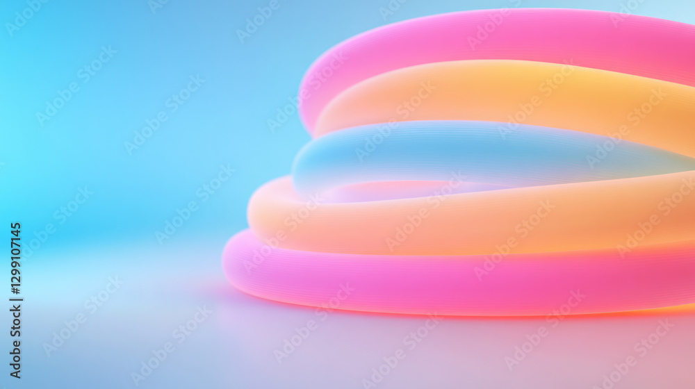 Aufkleber poetic macro capture focusing on the glossy edges of overlapping neon arcs, painterly softness,