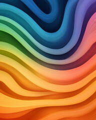 Energetic wave design featuring thick lines in saturated rainbow hues, moody black negative space,