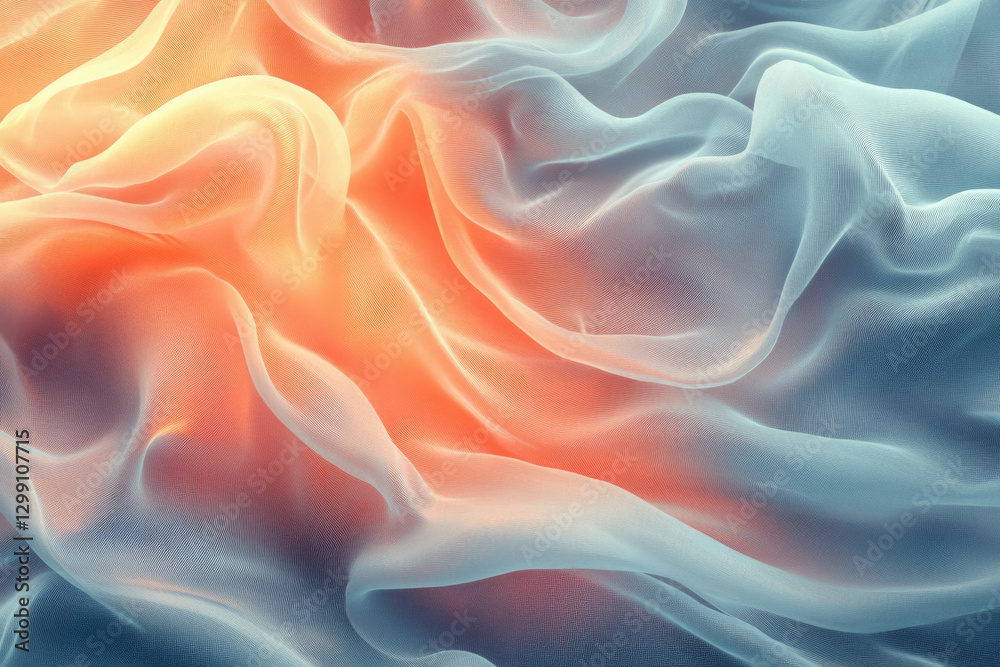 Aufkleber Abstract image of flowing fabric with warm and cool color gradients, creating a dreamy, ethereal texture.