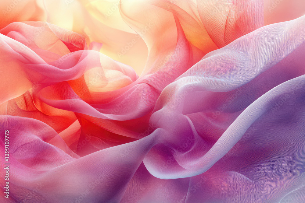 Poster abstract image of flowing pastel-colored chiffon fabric, creating a soft and dreamy aesthetic.