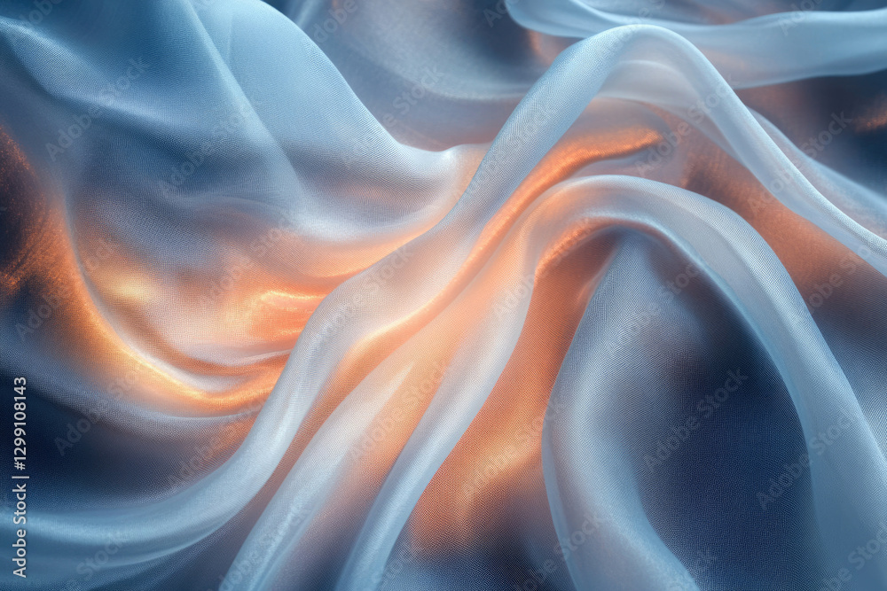 Aufkleber draped sheer fabric with warm light, showcasing its texture and flow in soft, ethereal colors.