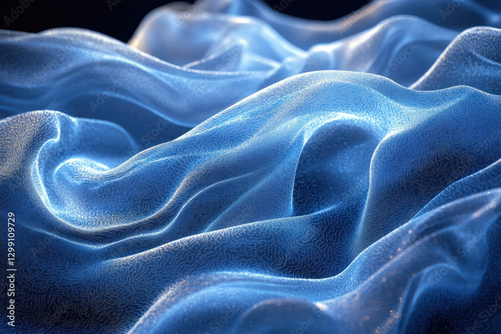 Poster abstract image of flowing, translucent blue fabric with a textured surface.