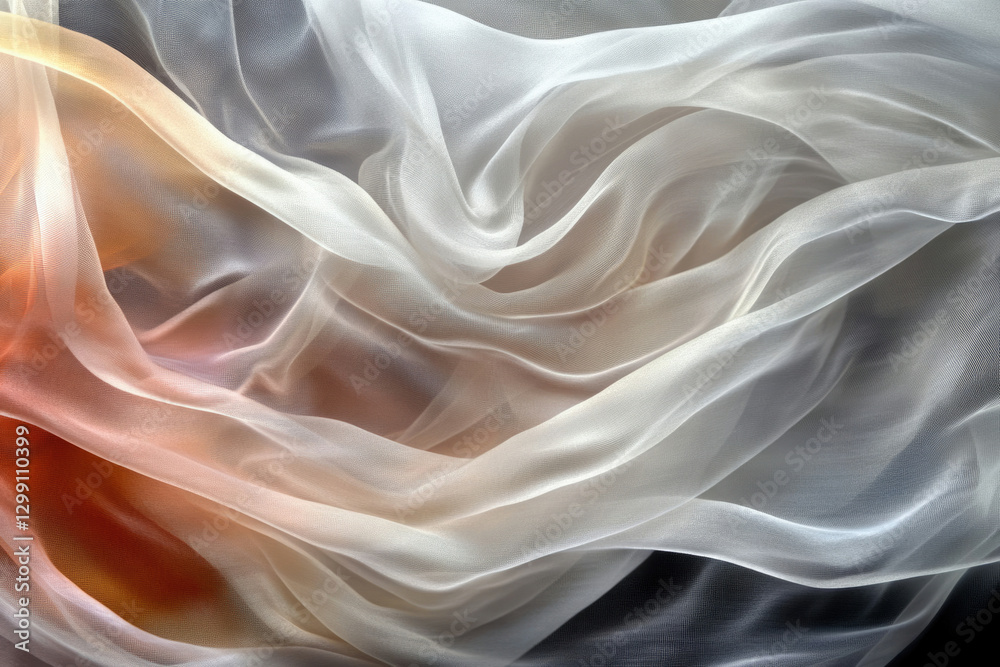Poster Flowing sheer fabric with ombre effect, showcasing delicate folds and translucent texture.