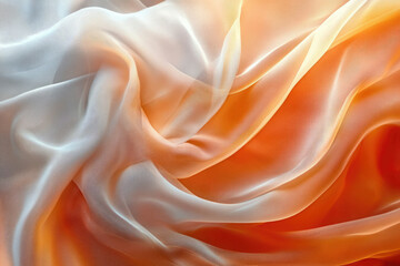Obraz premium Soft, flowing fabric in ombre shades of white and orange, creating a luxurious and elegant texture.