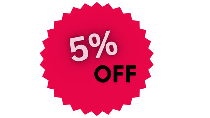 Red Discount Label Icon Sticker with Sale Offer and Price Promotion Symbol, 5% off discount