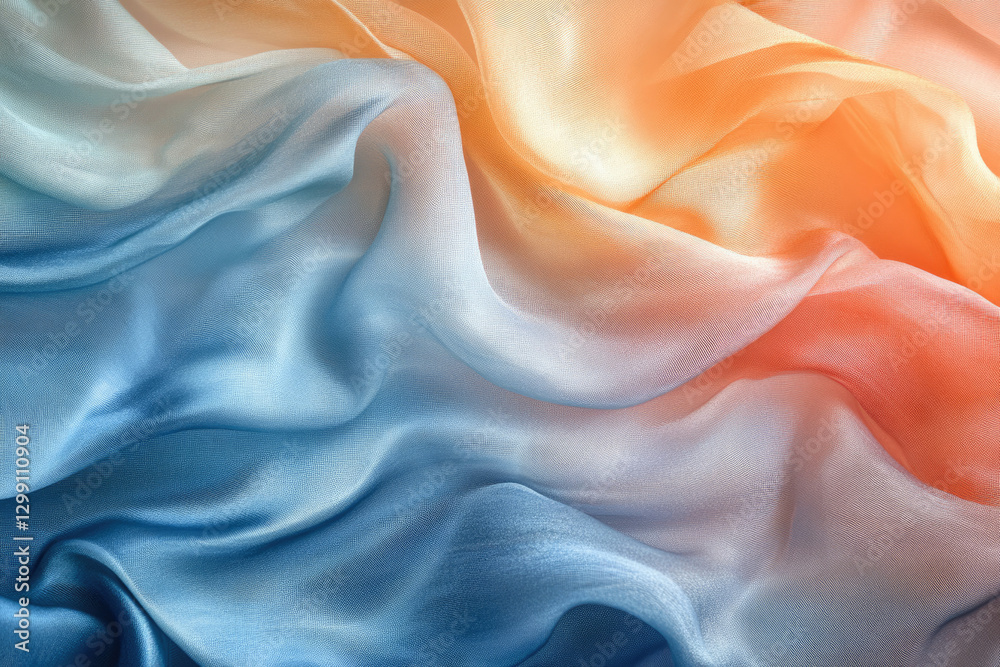 Poster soft, flowing ombre fabric in shades of blue and orange, creating a beautiful gradient effect.