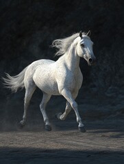 Obraz premium Majestic dapple grey horse galloping with power and grace on dark soil