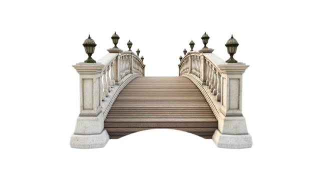 Elegant Stone Arch Bridge Wooden Deck Pathway Lighting,
