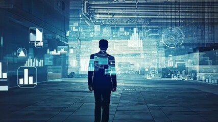 Digital Future: A Man Walking Towards Technological Innovation - Powered by Adobe