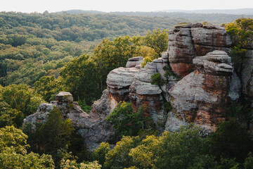 Sandstone formations and cliffs at Garden of the Gods in the Shawnee Forest, Illinois.