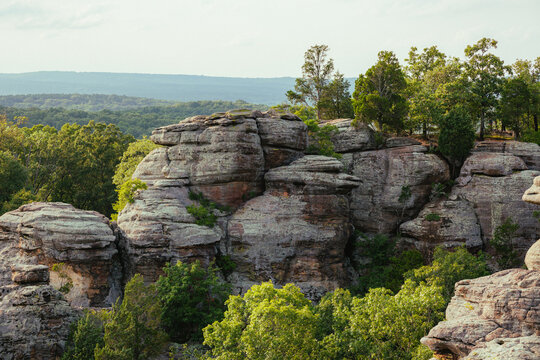 Sandstone formations and cliffs at Garden of the Gods in the Shawnee Forest, Illinois. - Powered by Adobe