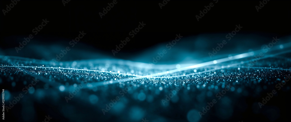 Aufkleber abstract blue particles flowing and forming wavy lines on dark background