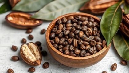 Fototapeta premium Harvesting cocoa beans tropical farm photography natural setting close-up sustainable agriculture
