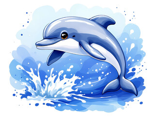 Obraz premium Watercolor vector of a cartoon dolphin animation, isolated on a white background, dolphin animation