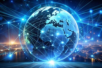 Obraz premium Global network digital world futuristic technology cyber space internet connections network artificial intelligence blockchain innovation connectivity milkyhexddway Backgrounds advertising metallic