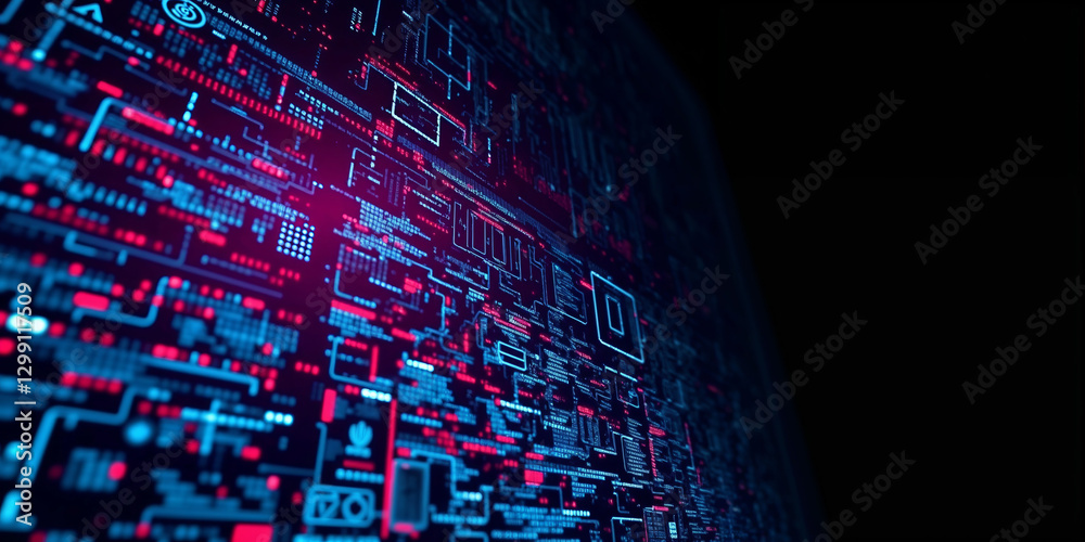 Poster futuristic technological data flowing across digital interface