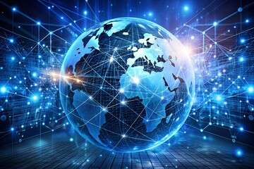 Fototapeta premium Global network digital world futuristic technology cyber space internet connections network artificial intelligence blockchain innovation connectivity milkyhexddway Backgrounds advertising metallic