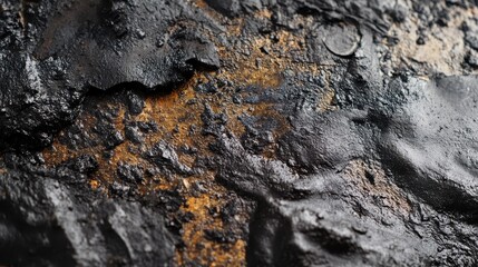 Textured surface of charred wood, revealing deep blacks and hints of rusty orange, creating a striking contrast.