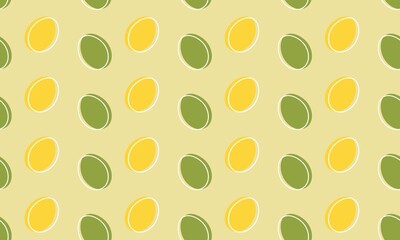 Repeating raster pattern with yellow and green Easter eggs on beige background