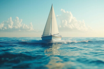 Obraz premium Sailboat gliding on tranquil sea under clear blue sky