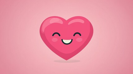 A cheerful cartoon heart character with a smile and rosy cheeks against a soft pink background.