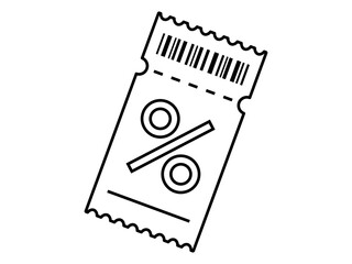 Hand drawn cute outline illustration promotion coupon. Flat vector gift ticket line art doodle. Voucher with percent sign icon or sticker. Discount promo code symbol. Marketing advertising. Isolated.