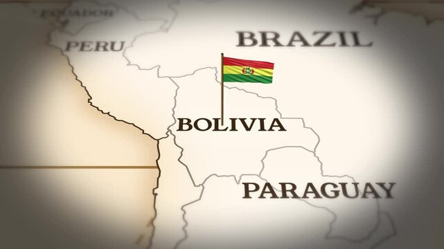 Bolivia flag showing on world map with 3D rendering