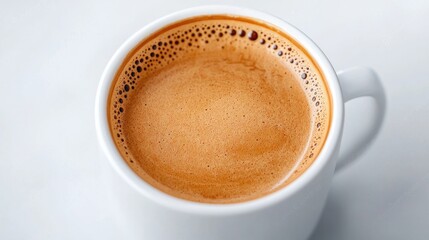Fototapeta premium Close-up Espresso in White Cup on White Surface. Possible use Stock photo