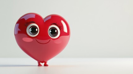 Fototapeta premium A cheerful cartoon heart character with big eyes and a smiling face, symbolizing love and joy.