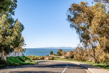 Streets and Roads throughout Palos Verdes Estates in Southern California on a beautiful sunny day 