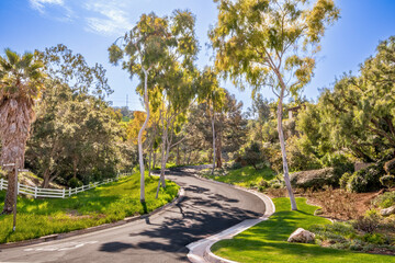 Streets and Roads throughout Palos Verdes Estates in Southern California on a beautiful sunny day 