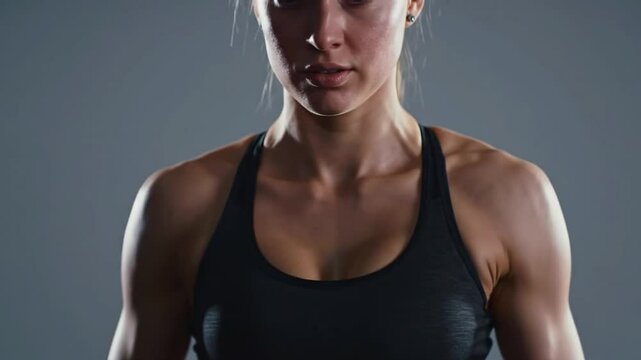 Close up young woman Perfect slim toned young body of the girl. An example of sports exercise at gym. Fitness and healthy lifestyle concept. Slow motion